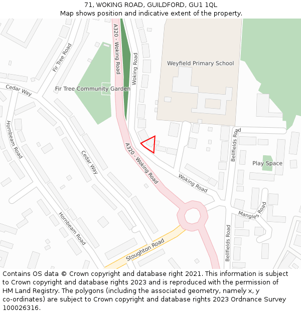 71, WOKING ROAD, GUILDFORD, GU1 1QL: Location map and indicative extent of plot