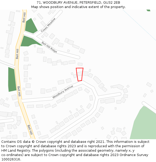 71, WOODBURY AVENUE, PETERSFIELD, GU32 2EB: Location map and indicative extent of plot