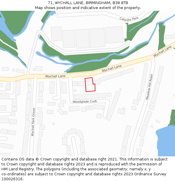 71, WYCHALL LANE, BIRMINGHAM, B38 8TB: Location map and indicative extent of plot