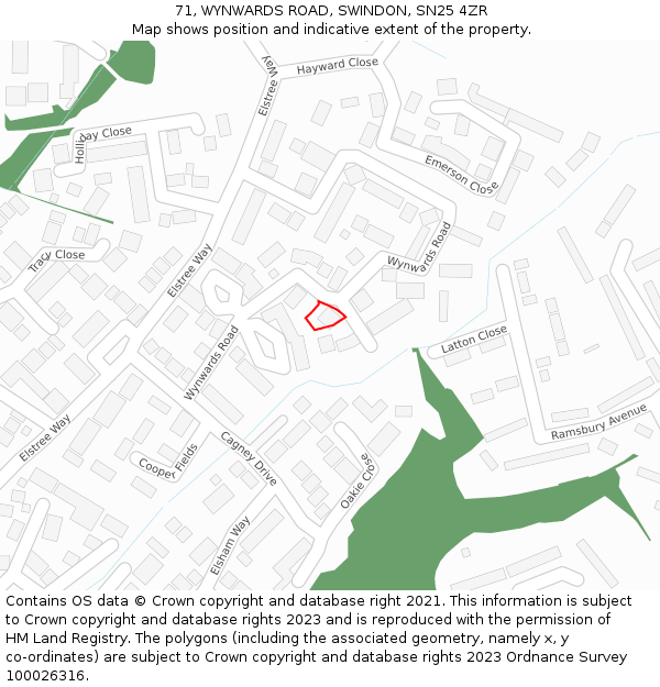 71, WYNWARDS ROAD, SWINDON, SN25 4ZR: Location map and indicative extent of plot