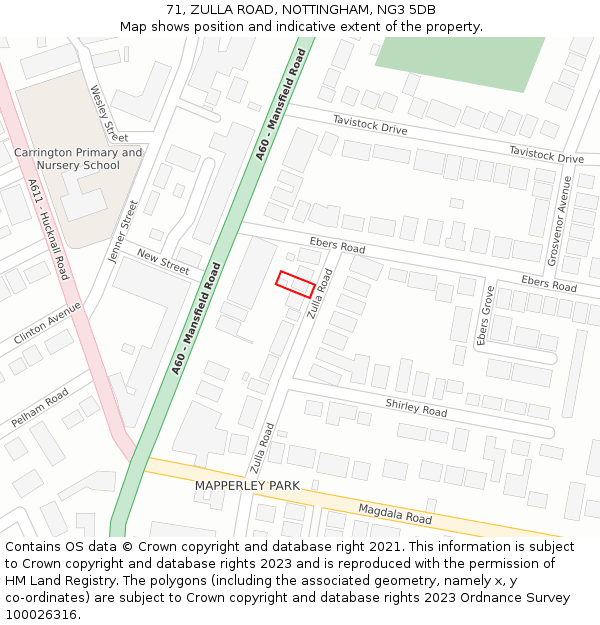 71, ZULLA ROAD, NOTTINGHAM, NG3 5DB: Location map and indicative extent of plot