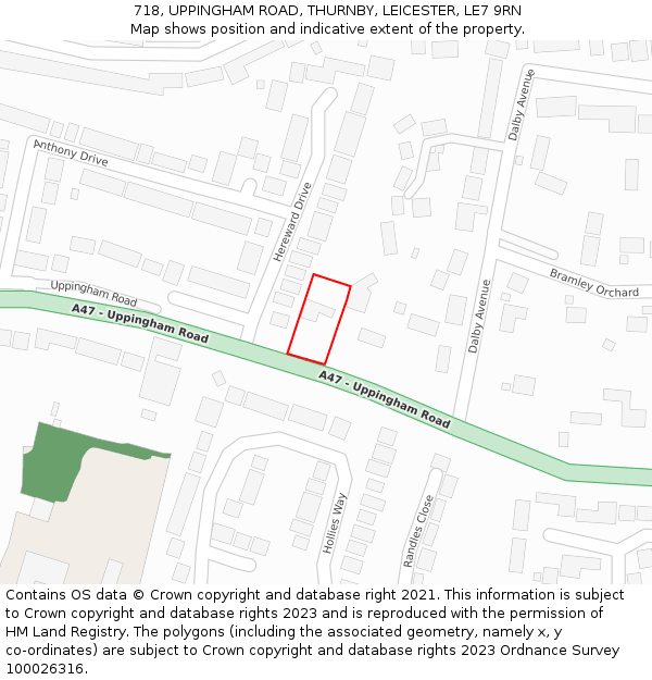 718, UPPINGHAM ROAD, THURNBY, LEICESTER, LE7 9RN: Location map and indicative extent of plot