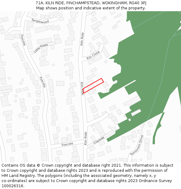 71A, KILN RIDE, FINCHAMPSTEAD, WOKINGHAM, RG40 3PJ: Location map and indicative extent of plot