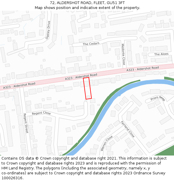 72, ALDERSHOT ROAD, FLEET, GU51 3FT: Location map and indicative extent of plot