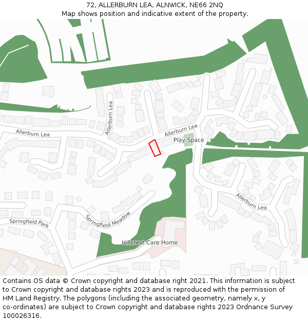 72, ALLERBURN LEA, ALNWICK, NE66 2NQ: Location map and indicative extent of plot
