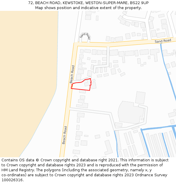 72, BEACH ROAD, KEWSTOKE, WESTON-SUPER-MARE, BS22 9UP: Location map and indicative extent of plot