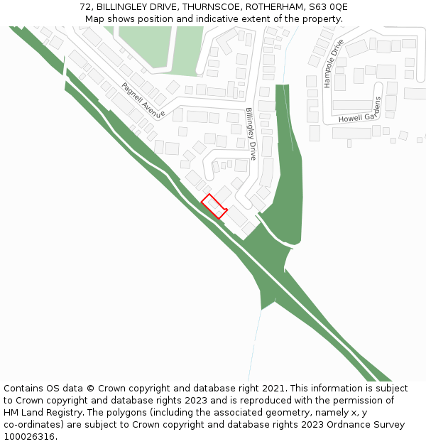 72, BILLINGLEY DRIVE, THURNSCOE, ROTHERHAM, S63 0QE: Location map and indicative extent of plot