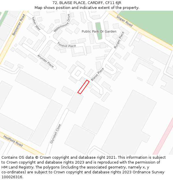 72, BLAISE PLACE, CARDIFF, CF11 6JR: Location map and indicative extent of plot