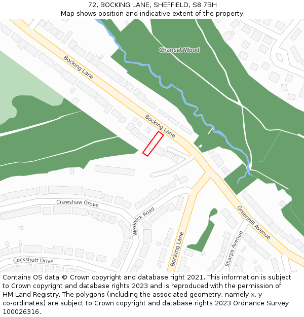 72, BOCKING LANE, SHEFFIELD, S8 7BH: Location map and indicative extent of plot