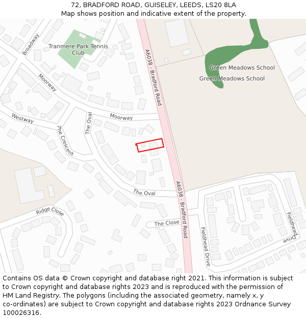 72, BRADFORD ROAD, GUISELEY, LEEDS, LS20 8LA: Location map and indicative extent of plot
