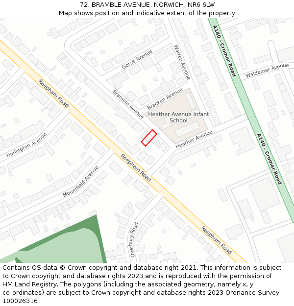 72, BRAMBLE AVENUE, NORWICH, NR6 6LW: Location map and indicative extent of plot