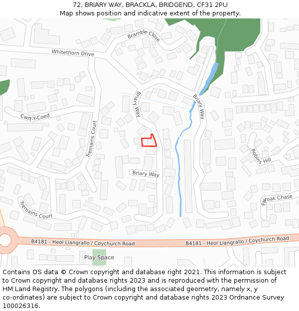 72, BRIARY WAY, BRACKLA, BRIDGEND, CF31 2PU: Location map and indicative extent of plot