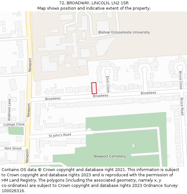 72, BROADWAY, LINCOLN, LN2 1SR: Location map and indicative extent of plot