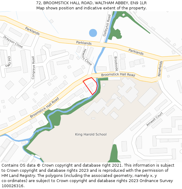 72, BROOMSTICK HALL ROAD, WALTHAM ABBEY, EN9 1LR: Location map and indicative extent of plot