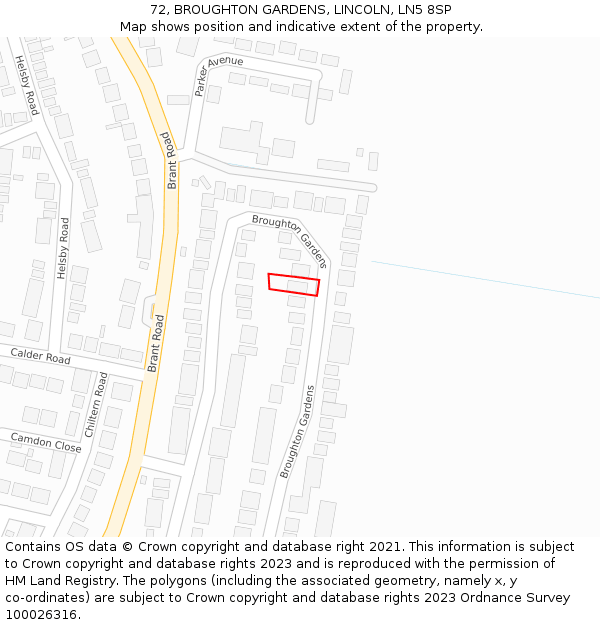 72, BROUGHTON GARDENS, LINCOLN, LN5 8SP: Location map and indicative extent of plot