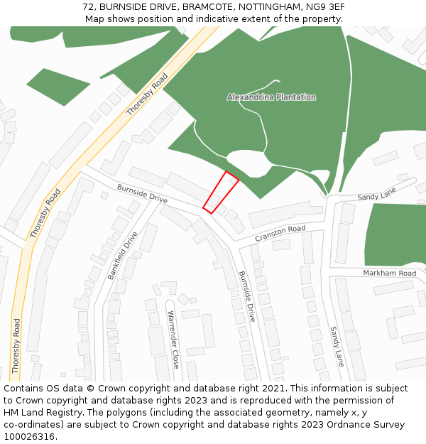 72, BURNSIDE DRIVE, BRAMCOTE, NOTTINGHAM, NG9 3EF: Location map and indicative extent of plot