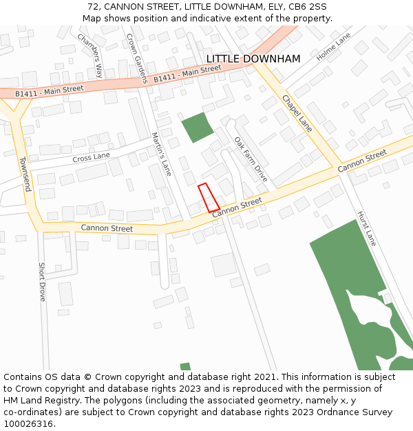 72, CANNON STREET, LITTLE DOWNHAM, ELY, CB6 2SS: Location map and indicative extent of plot