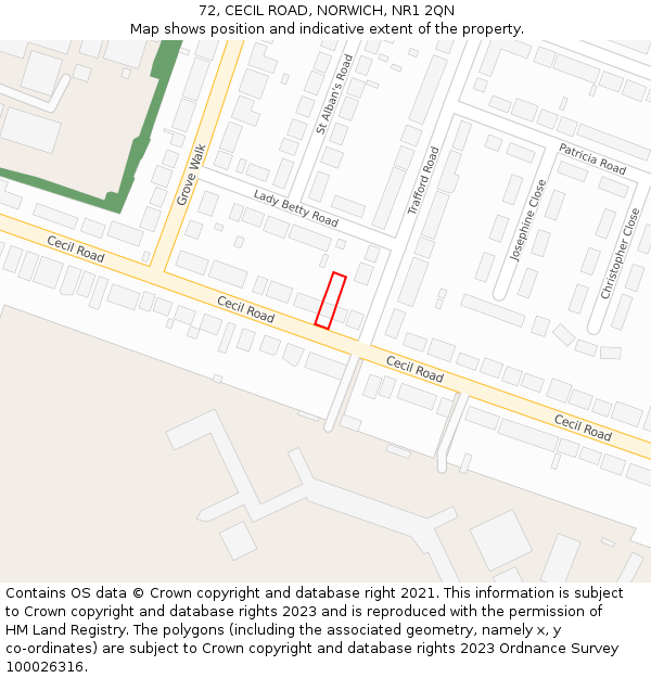 72, CECIL ROAD, NORWICH, NR1 2QN: Location map and indicative extent of plot