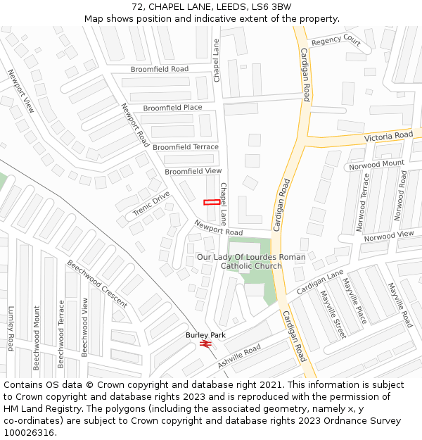 72, CHAPEL LANE, LEEDS, LS6 3BW: Location map and indicative extent of plot