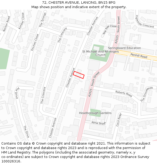 72, CHESTER AVENUE, LANCING, BN15 8PG: Location map and indicative extent of plot