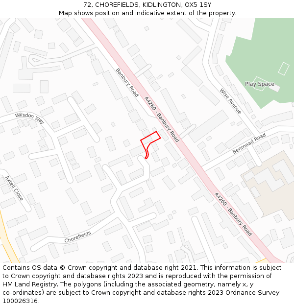 72, CHOREFIELDS, KIDLINGTON, OX5 1SY: Location map and indicative extent of plot