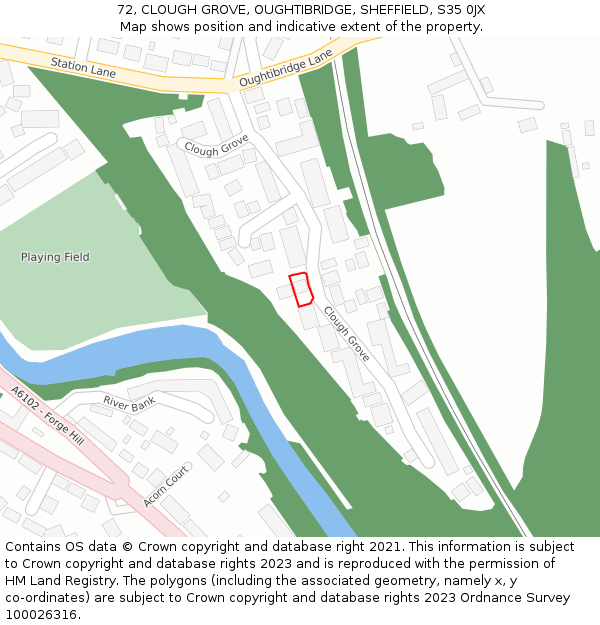 72, CLOUGH GROVE, OUGHTIBRIDGE, SHEFFIELD, S35 0JX: Location map and indicative extent of plot