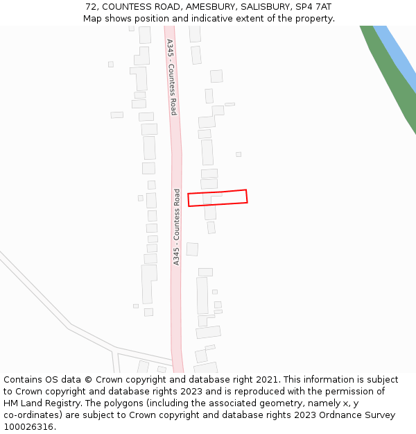 72, COUNTESS ROAD, AMESBURY, SALISBURY, SP4 7AT: Location map and indicative extent of plot