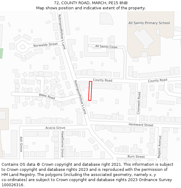 72, COUNTY ROAD, MARCH, PE15 8NB: Location map and indicative extent of plot
