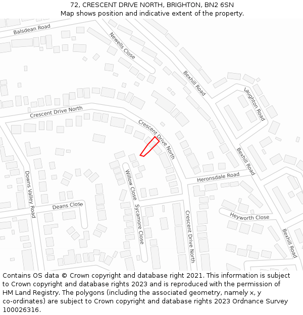 72, CRESCENT DRIVE NORTH, BRIGHTON, BN2 6SN: Location map and indicative extent of plot