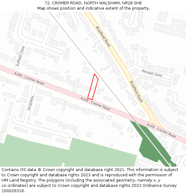 72, CROMER ROAD, NORTH WALSHAM, NR28 0HE: Location map and indicative extent of plot