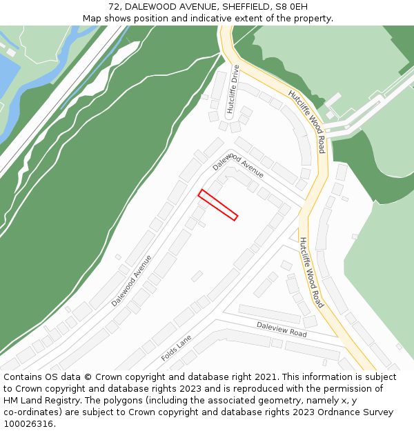 72, DALEWOOD AVENUE, SHEFFIELD, S8 0EH: Location map and indicative extent of plot