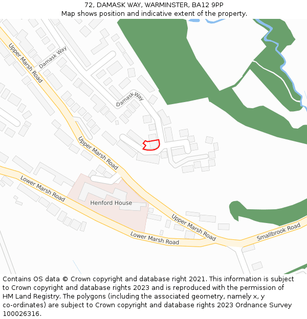 72, DAMASK WAY, WARMINSTER, BA12 9PP: Location map and indicative extent of plot