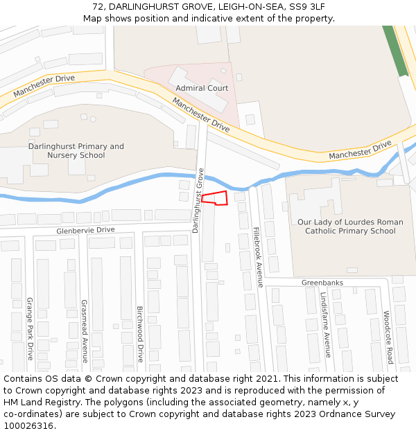 72, DARLINGHURST GROVE, LEIGH-ON-SEA, SS9 3LF: Location map and indicative extent of plot