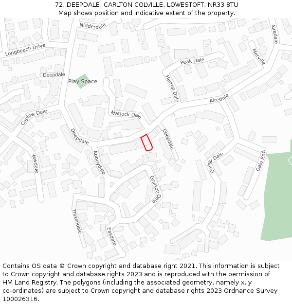 72, DEEPDALE, CARLTON COLVILLE, LOWESTOFT, NR33 8TU: Location map and indicative extent of plot