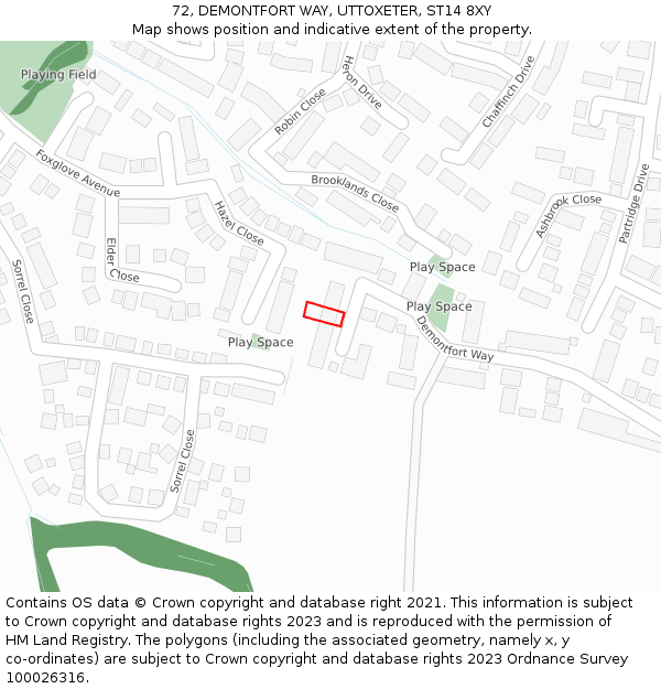 72, DEMONTFORT WAY, UTTOXETER, ST14 8XY: Location map and indicative extent of plot