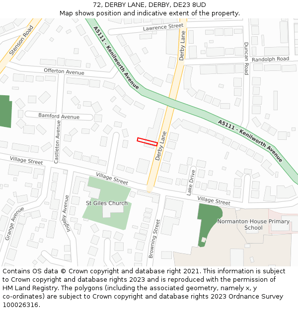 72, DERBY LANE, DERBY, DE23 8UD: Location map and indicative extent of plot