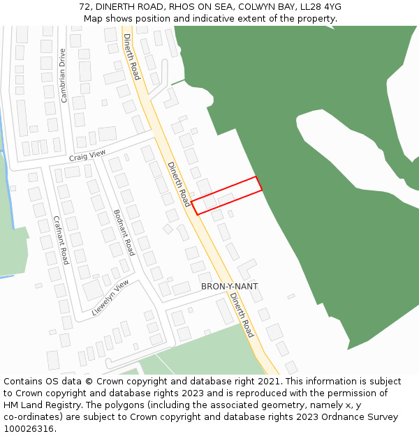 72, DINERTH ROAD, RHOS ON SEA, COLWYN BAY, LL28 4YG: Location map and indicative extent of plot
