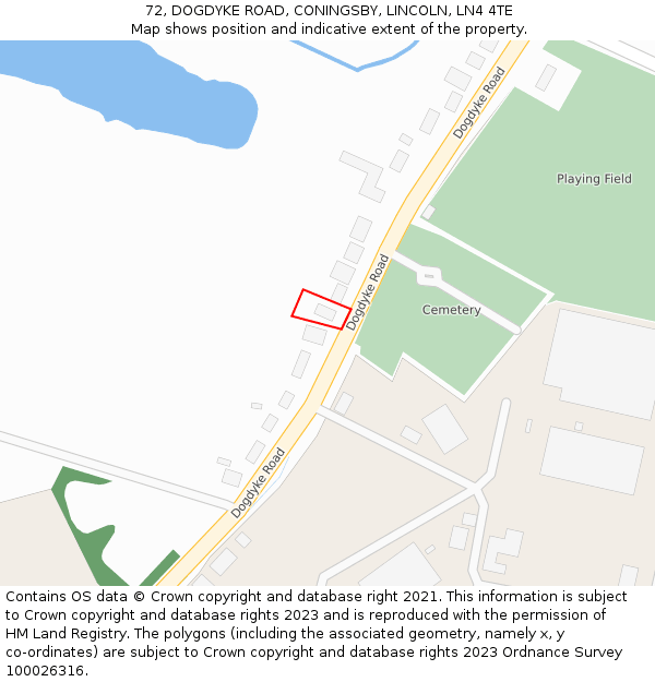 72, DOGDYKE ROAD, CONINGSBY, LINCOLN, LN4 4TE: Location map and indicative extent of plot