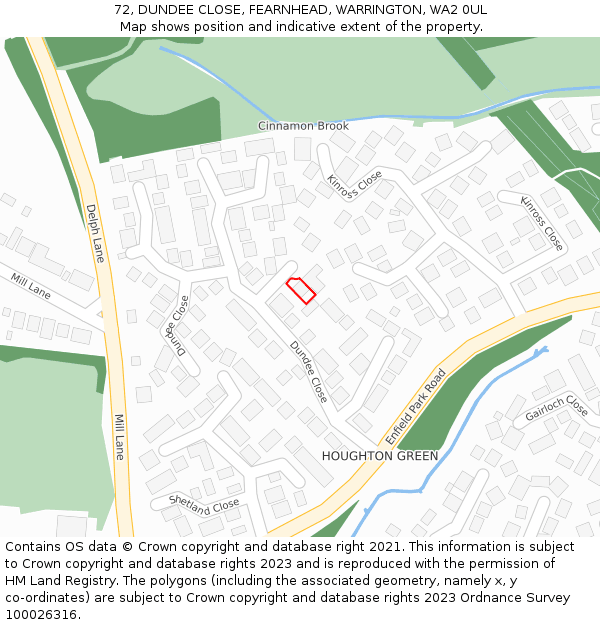 72, DUNDEE CLOSE, FEARNHEAD, WARRINGTON, WA2 0UL: Location map and indicative extent of plot