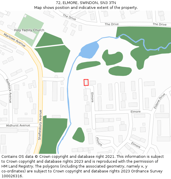 72, ELMORE, SWINDON, SN3 3TN: Location map and indicative extent of plot