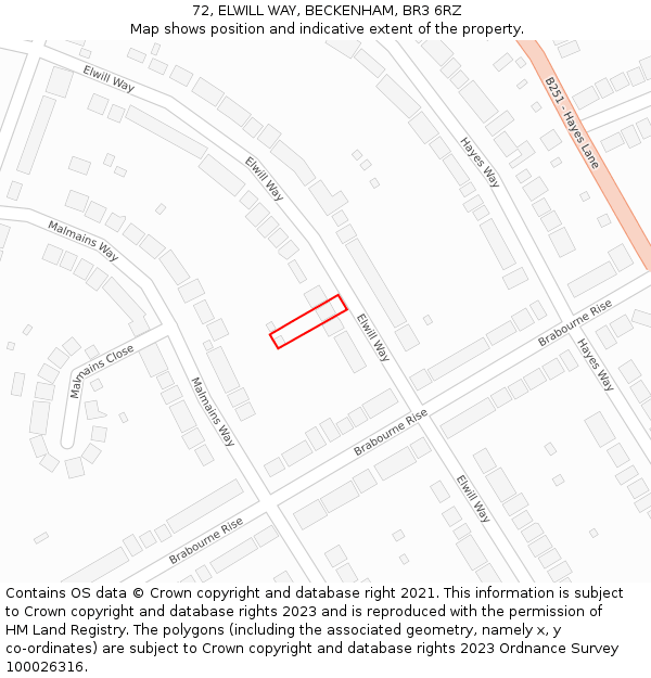 72, ELWILL WAY, BECKENHAM, BR3 6RZ: Location map and indicative extent of plot