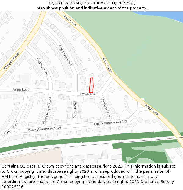 72, EXTON ROAD, BOURNEMOUTH, BH6 5QQ: Location map and indicative extent of plot
