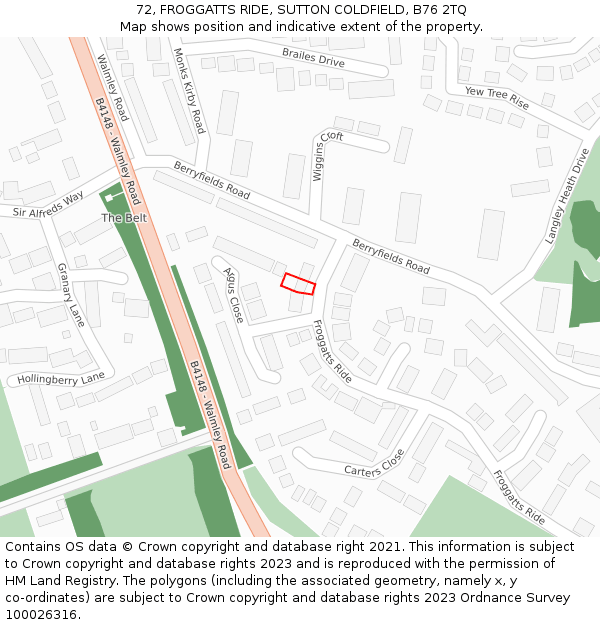 72, FROGGATTS RIDE, SUTTON COLDFIELD, B76 2TQ: Location map and indicative extent of plot