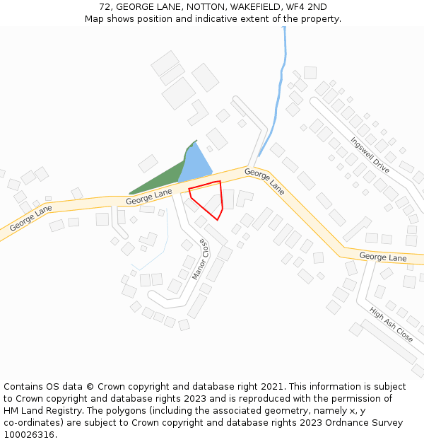 72, GEORGE LANE, NOTTON, WAKEFIELD, WF4 2ND: Location map and indicative extent of plot