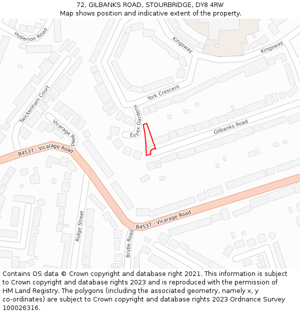 72, GILBANKS ROAD, STOURBRIDGE, DY8 4RW: Location map and indicative extent of plot