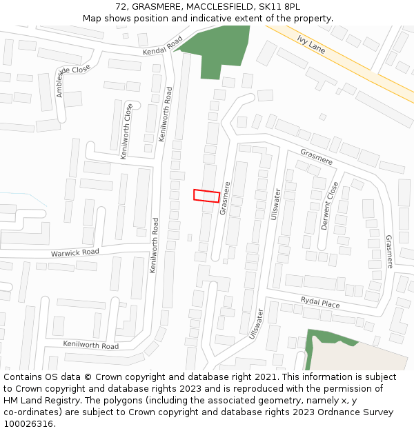 72, GRASMERE, MACCLESFIELD, SK11 8PL: Location map and indicative extent of plot