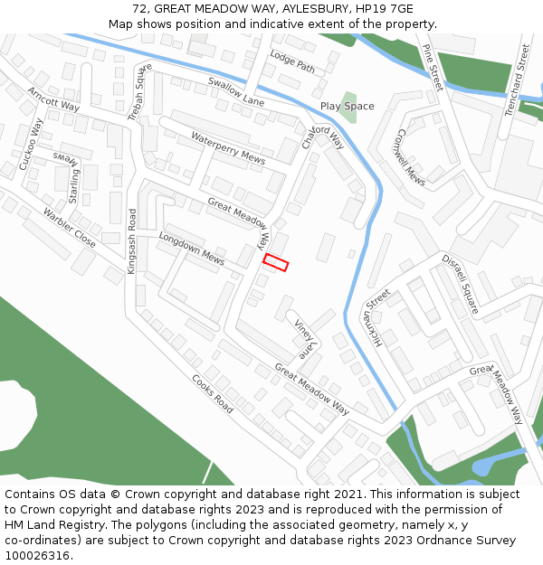 72, GREAT MEADOW WAY, AYLESBURY, HP19 7GE: Location map and indicative extent of plot