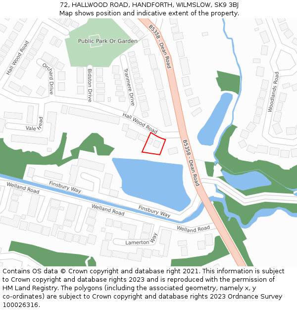 72, HALLWOOD ROAD, HANDFORTH, WILMSLOW, SK9 3BJ: Location map and indicative extent of plot