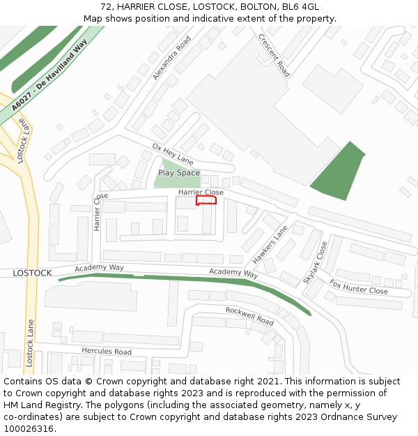 72, HARRIER CLOSE, LOSTOCK, BOLTON, BL6 4GL: Location map and indicative extent of plot