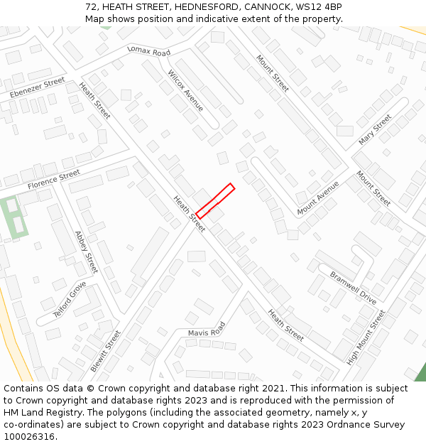 72, HEATH STREET, HEDNESFORD, CANNOCK, WS12 4BP: Location map and indicative extent of plot